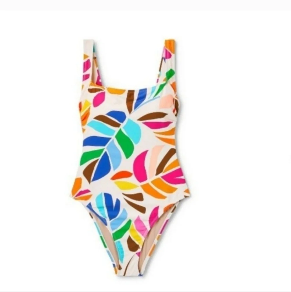 TABITHA BROWN BOTANICAL PRINT SCOOP NECK ONE PIECE SWIMSUIT SZ M